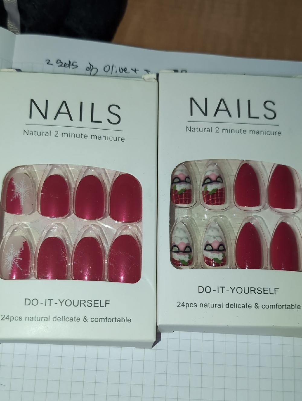 Winter Themed Press-On Nails 2Sets, Santas And Snowflakes.